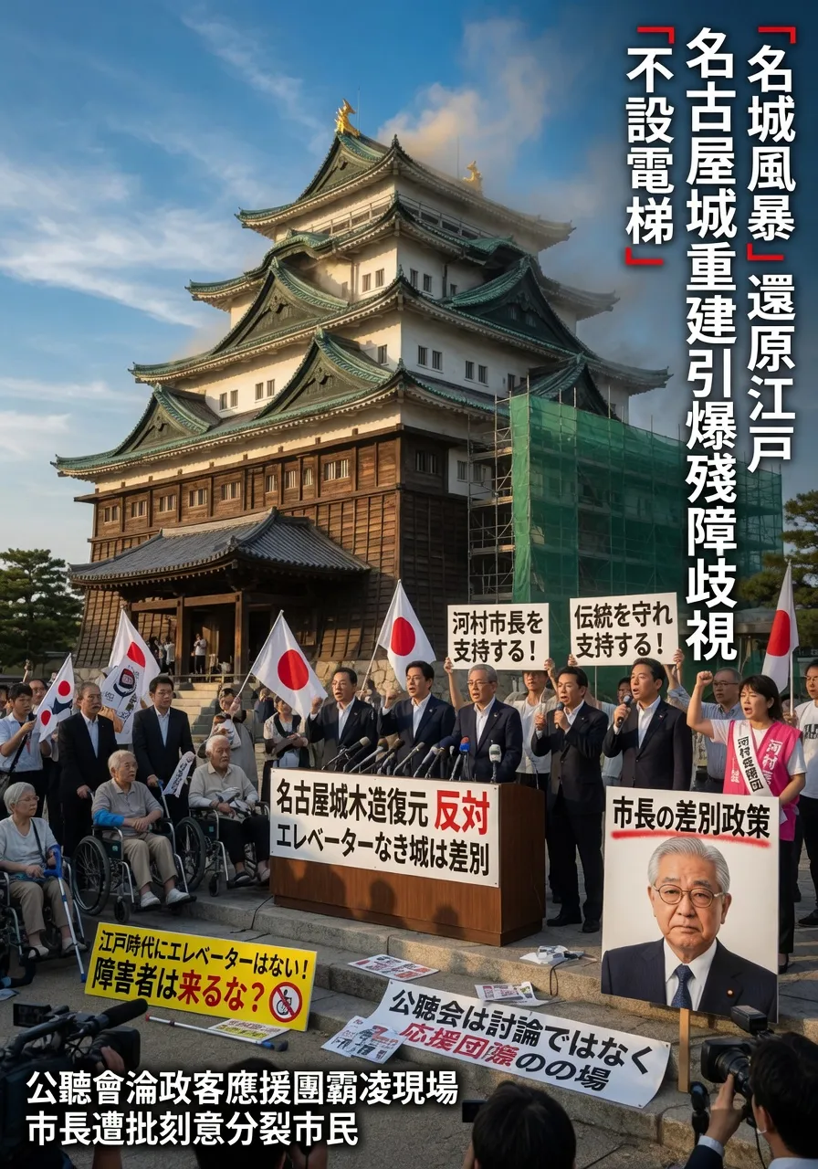 名古屋城木造構造與大村知事抗議